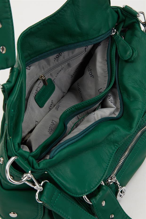 Yeşil Çok Bölmeli Örgü Detay Omuz Çantası