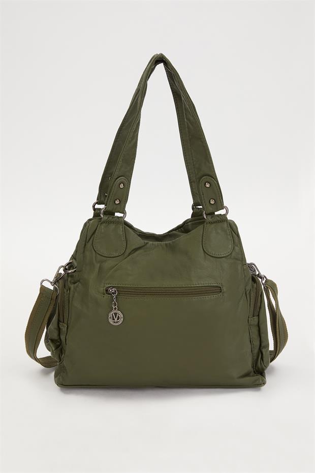 Yeşil Kanguru Cep Detaylı Omuz Çantası