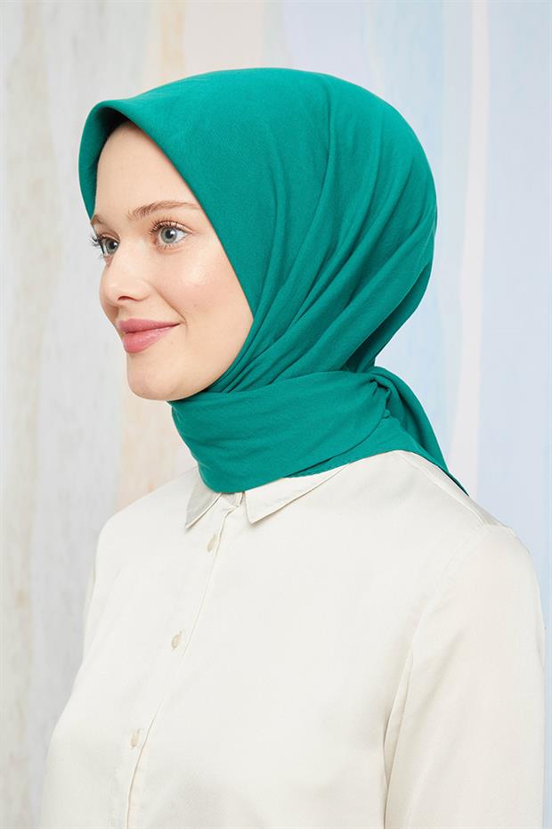 Yeşil Pamuk Cazz Kare Eşarp