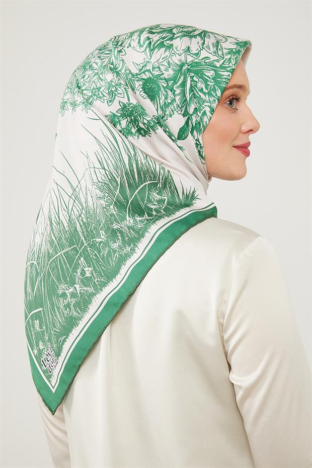 Yeşil Sazlık Desen Trend Twill Eşarp