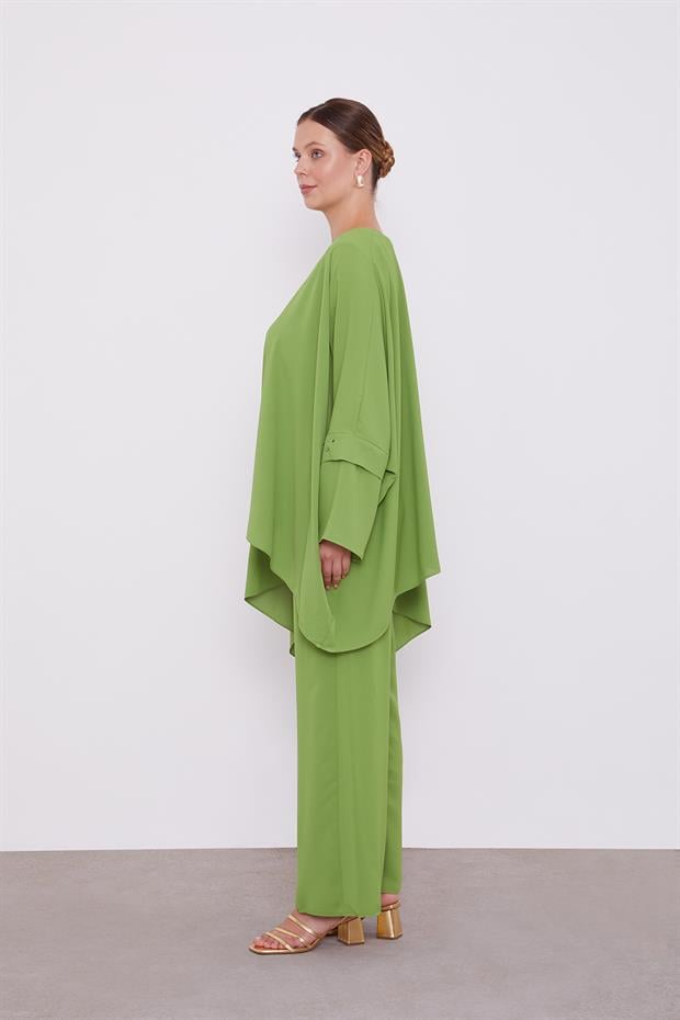 Yeşil Taş İşlemeli Tunik Takım