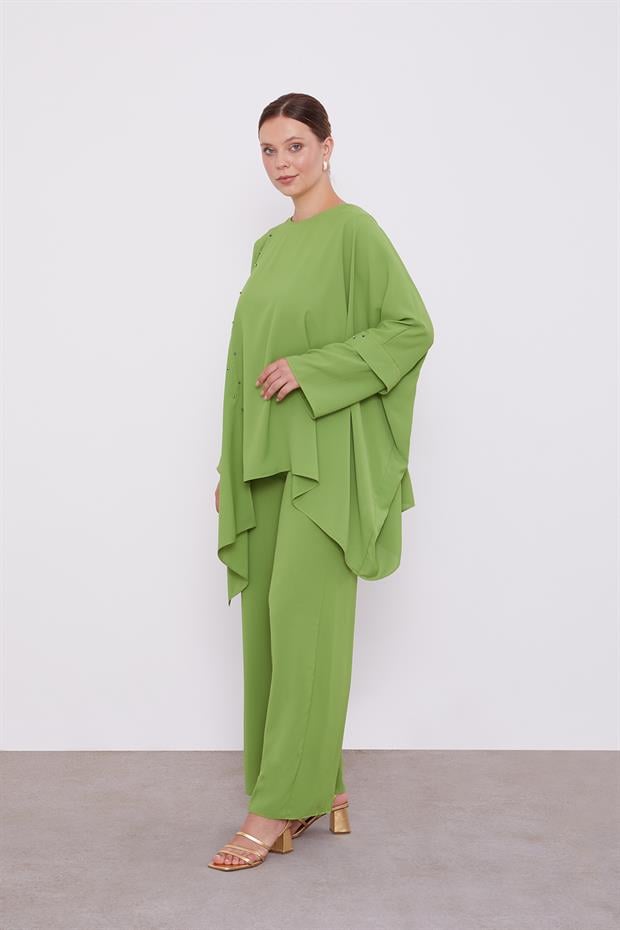 Yeşil Taş İşlemeli Tunik Takım