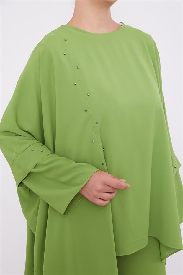 Yeşil Taş İşlemeli Tunik Takım
