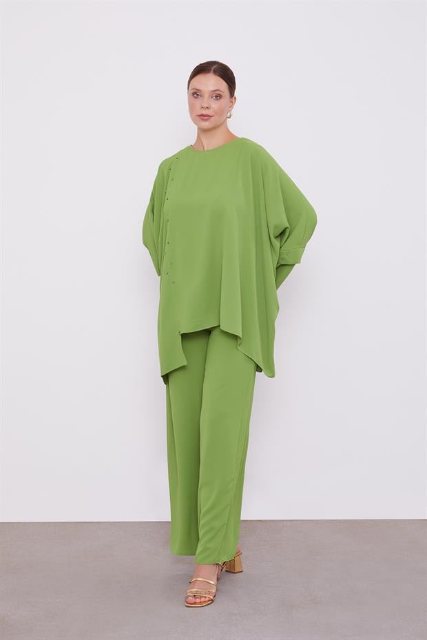 Yeşil Taş İşlemeli Tunik Takım