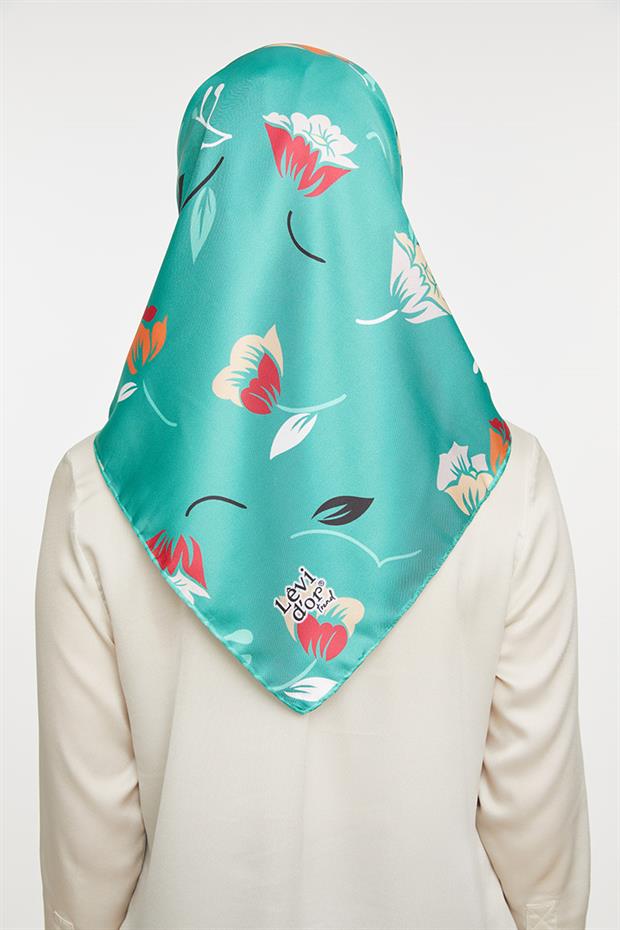 Yeşil Çiçekli Trend Twill Eşarp