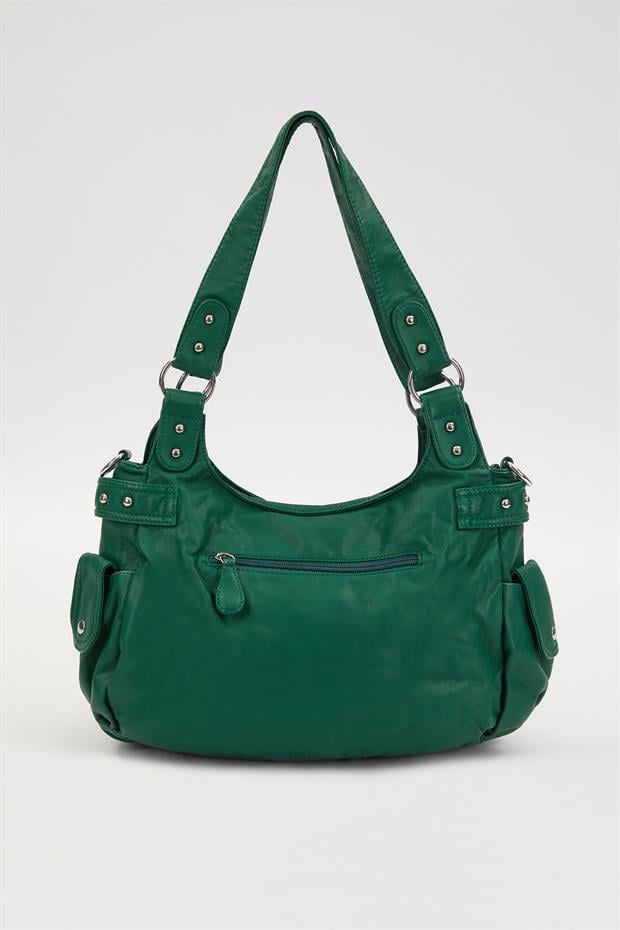 Yeşil Zımba Detaylı Omuz Çantası