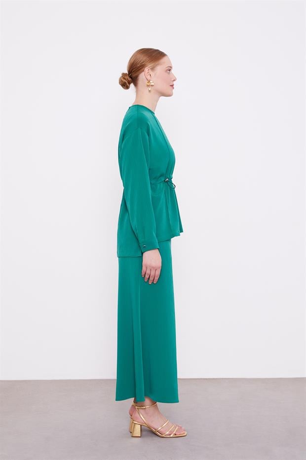 Zümrüt Beli Büzgülü Piliseli Etek Takım