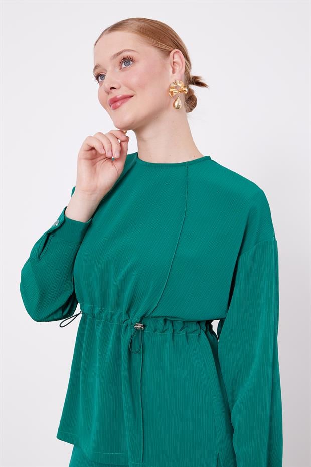 Zümrüt Beli Büzgülü Piliseli Etek Takım