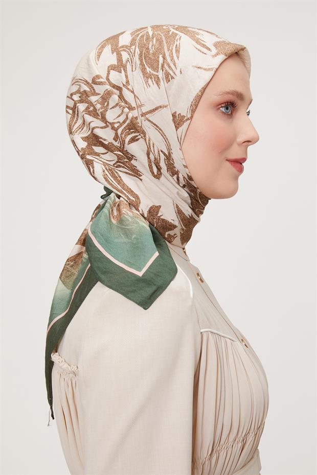 Zümrüt Çiçek Soyut Desen Modal İpek Eşarp