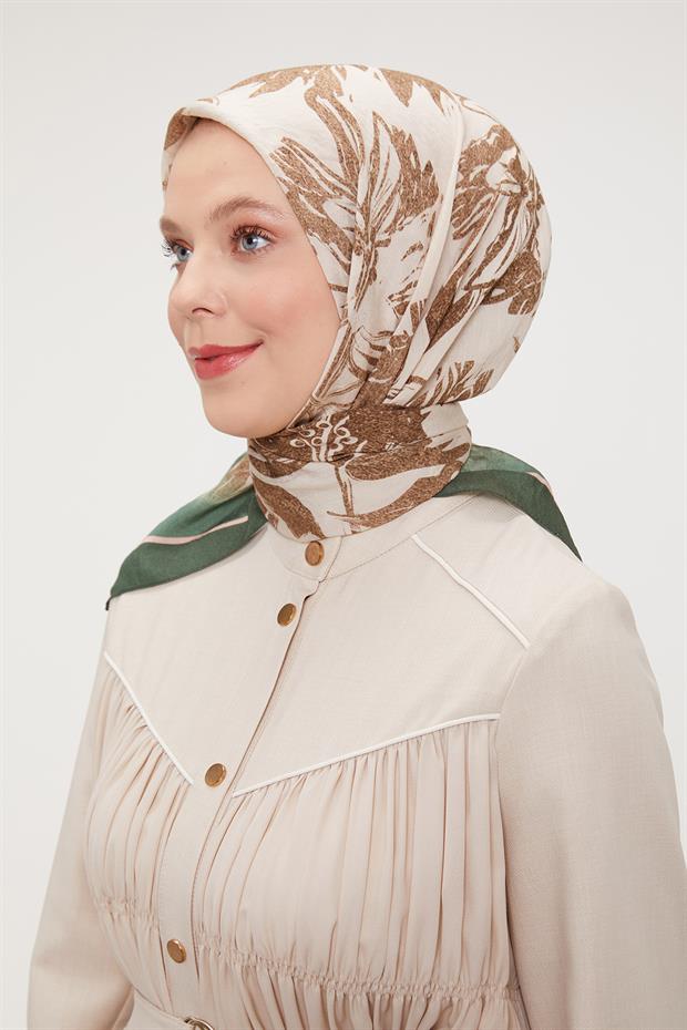 Zümrüt Çiçek Soyut Desen Modal İpek Eşarp