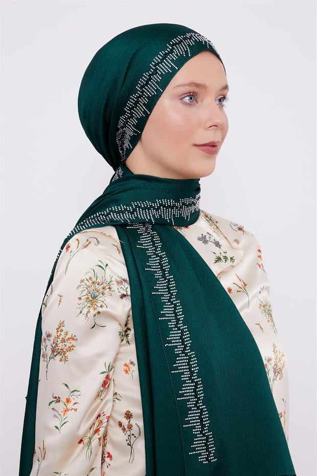 Zümrüt Yeşili Çubuk Şeritli Diamond Şal