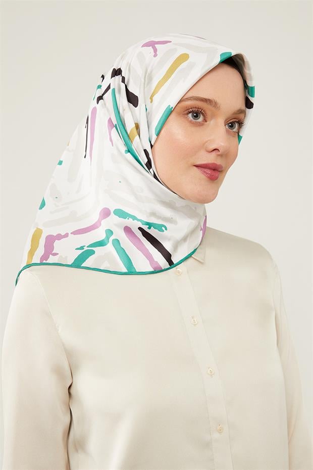 Zümrüt Yeşili Fırça Desen Twill Eşarp