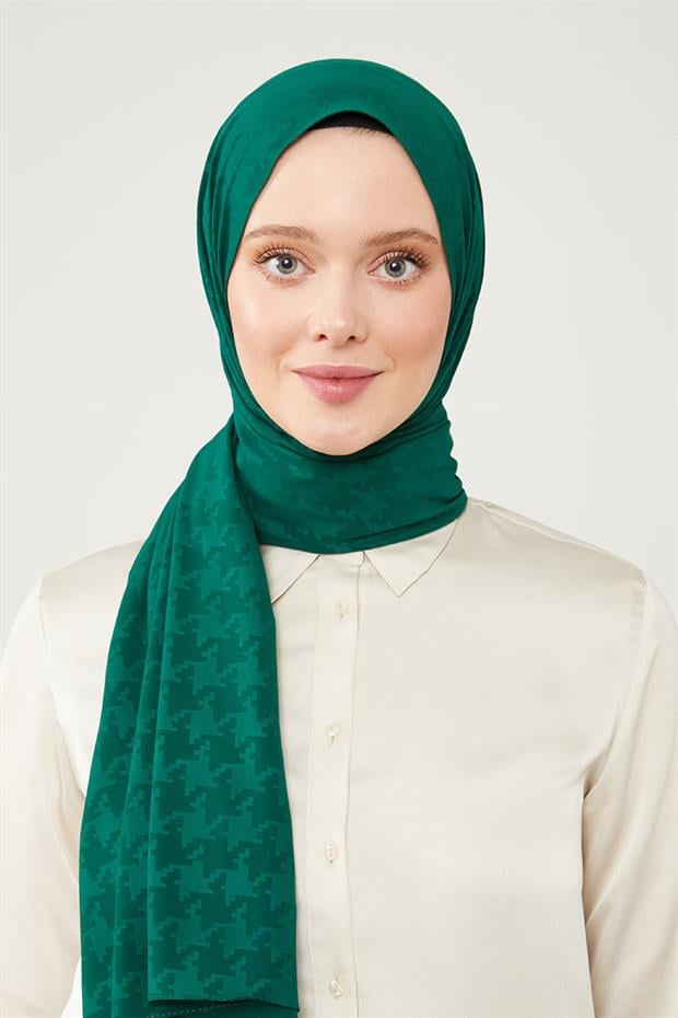 Zümrüt Yeşili Jakarlı Puzzle Desen Elegance Şal