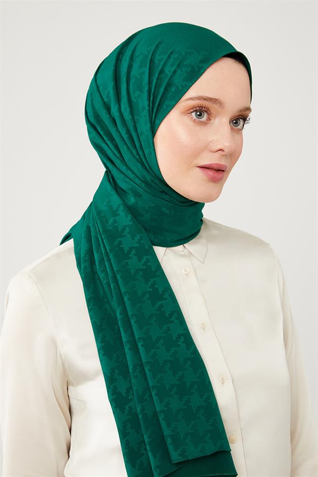 Zümrüt Yeşili Jakarlı Puzzle Desen Elegance Şal