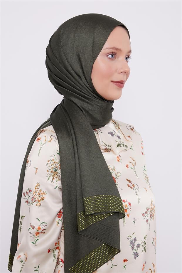 Zümrüt Yeşili Kalın Şerit Diamond Şal