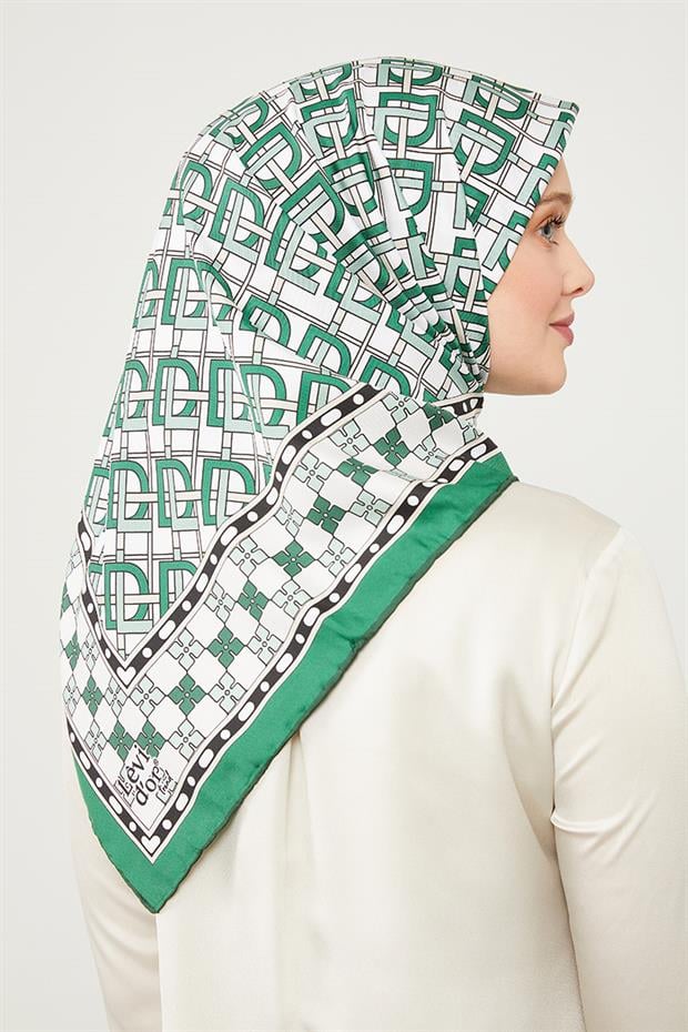 Zümrüt Yeşili LVD Baskılı Trend Twill Eşarp