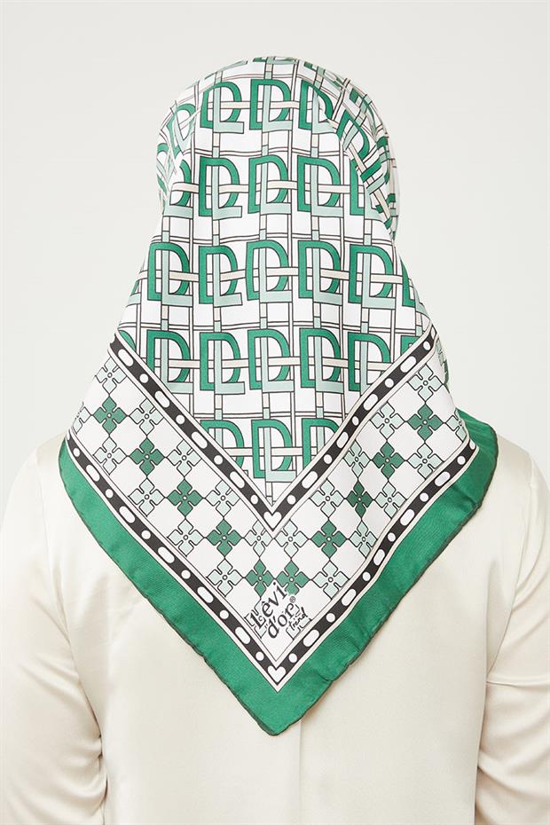 Zümrüt Yeşili LVD Baskılı Trend Twill Eşarp