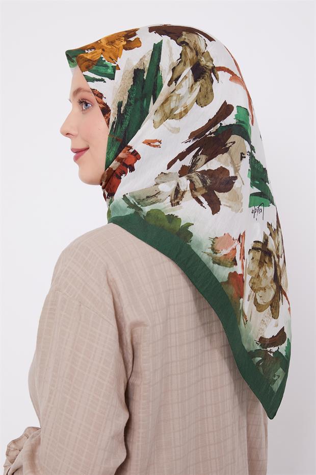 Zümrüt Soyut Desen Modal İpek Eşarp