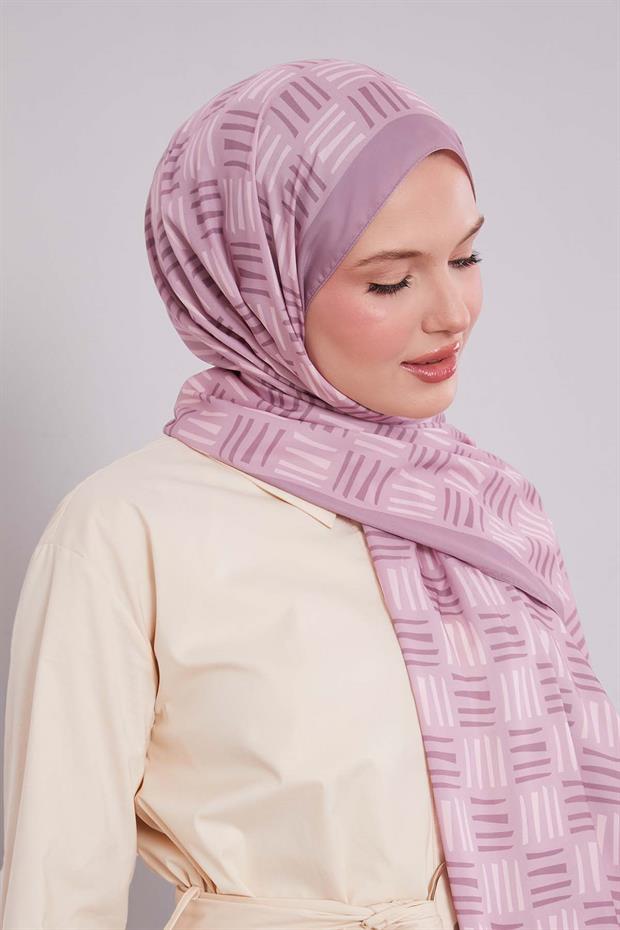 Leylak Kare Çizgi Desen Club Şal