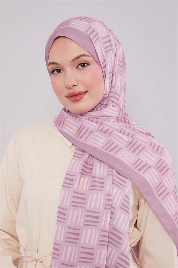 Leylak Kare Çizgi Desen Club Şal