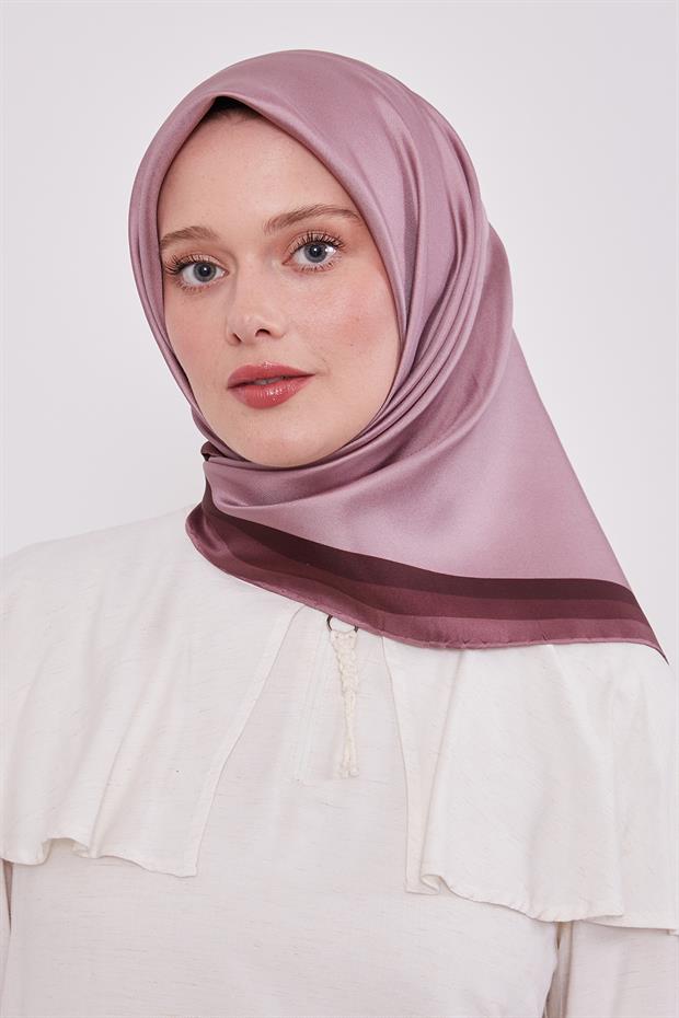 Leylak Kenar Bordürlü Twill İpek Eşarp