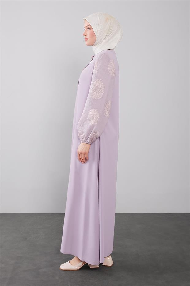 Lila Balon Kol İşleme Detaylı Ferace