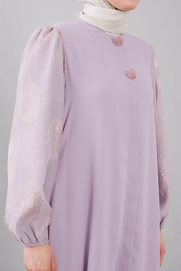 Lila Balon Kol İşleme Detaylı Ferace