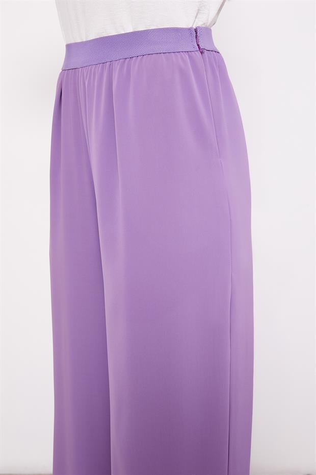Lila Bol Paça Beli Lastik Pantolon
