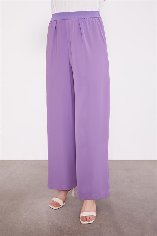 Lila Bol Paça Beli Lastik Pantolon