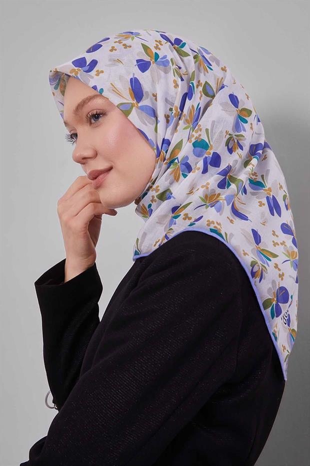 Lila Çiçek Desen Soft Eşarp