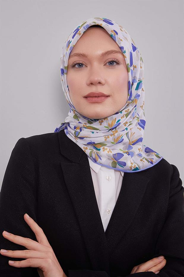 Lila Çiçek Desen Soft Eşarp