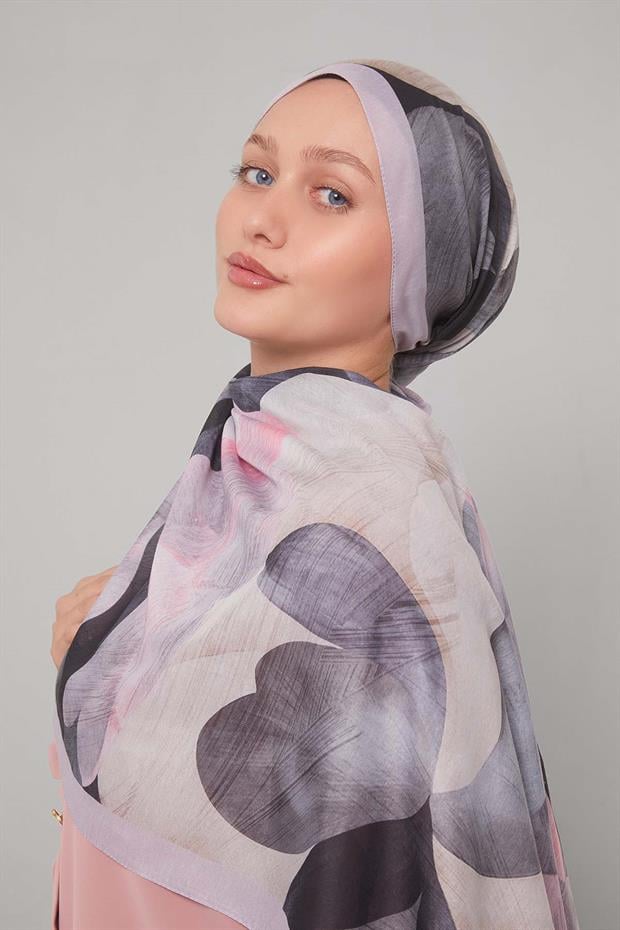 Lila Çiçek Desen Sport Şal