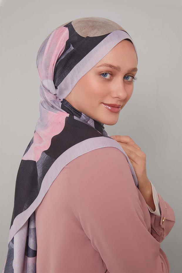 Lila Çiçek Desen Sport Şal
