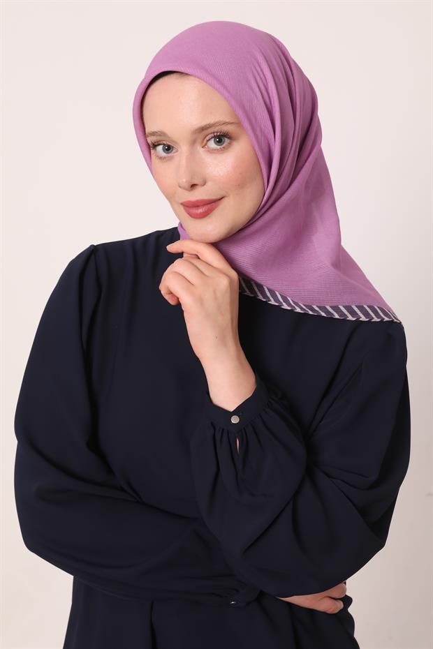 Lila Çizgili Pamuk Eşarp