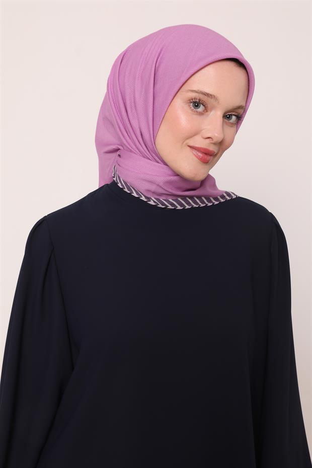 Lila Çizgili Pamuk Eşarp