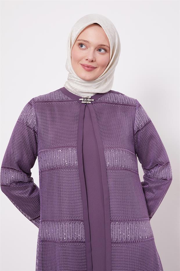 Lila Dantel Elbiseli Ferace