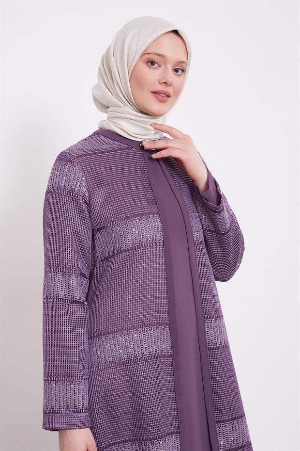 Lila Dantel Elbiseli Ferace