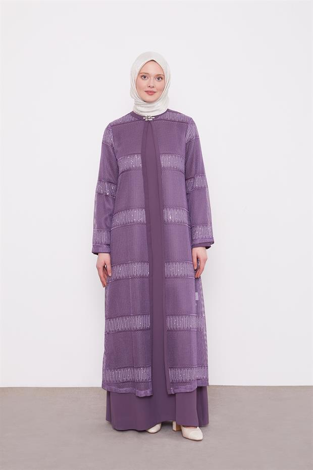 Lila Dantel Elbiseli Ferace