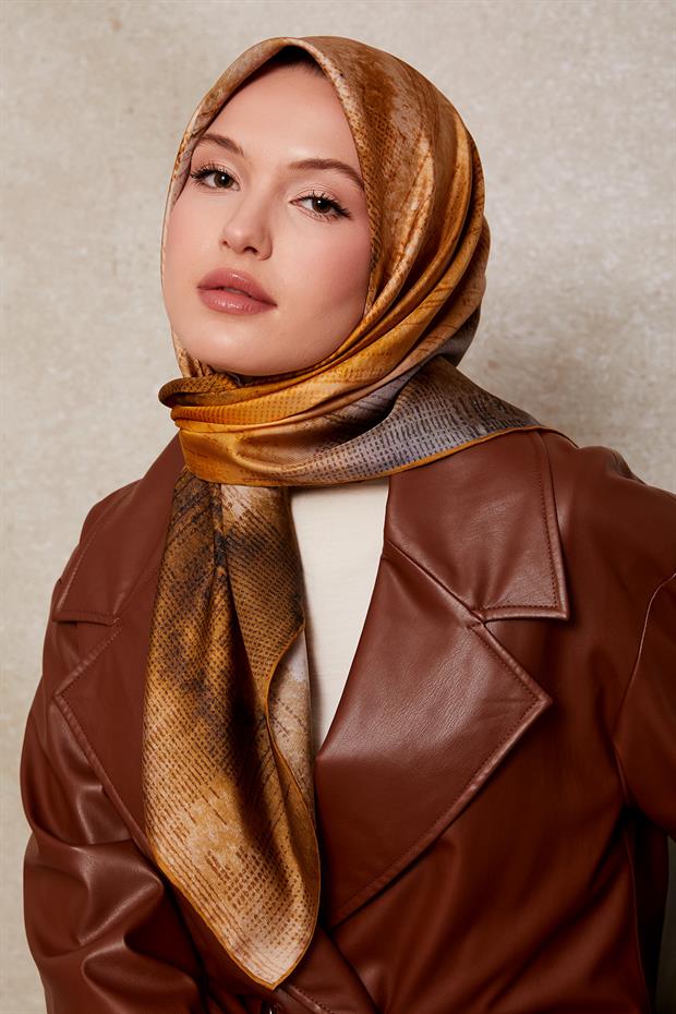 Lila Desenli Twill İpek Eşarp