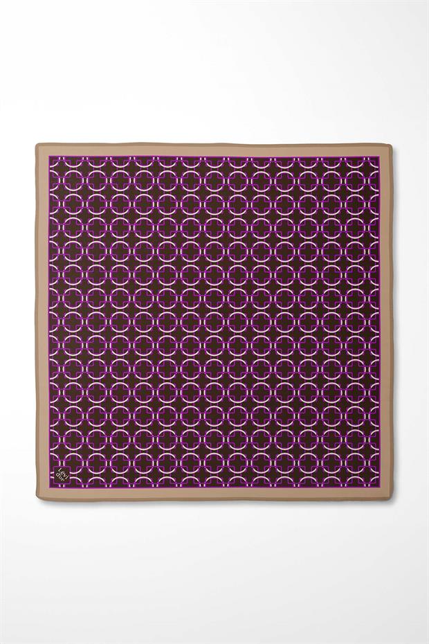 Lila Eliptik Desen Twill İpek Eşarp