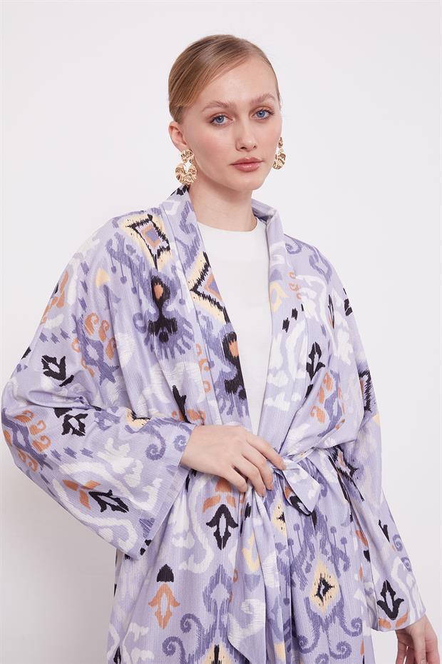 Lila Etnik Desen Salaş Pantolonlu Takım