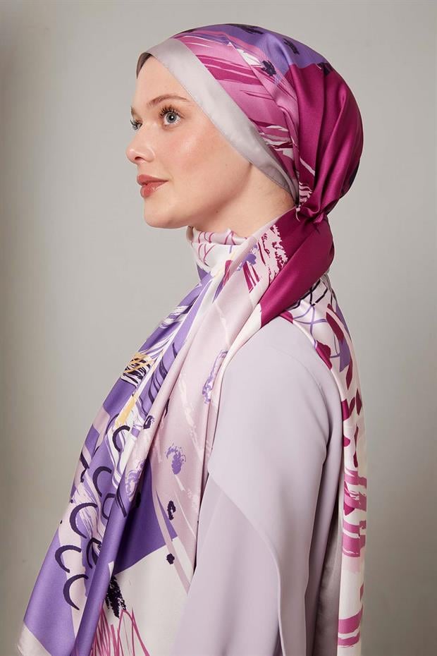 Lila Fırçalı Desen Twill Şal