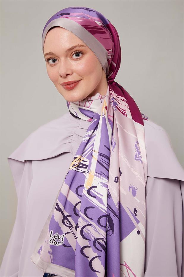 Lila Fırçalı Desen Twill Şal