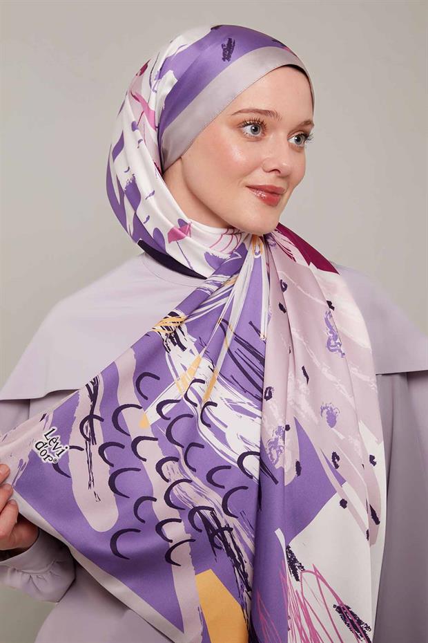 Lila Fırçalı Desen Twill Şal