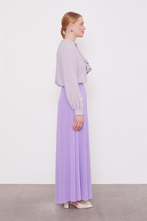 Lila Geniş Paçalı Şifon Pantolon