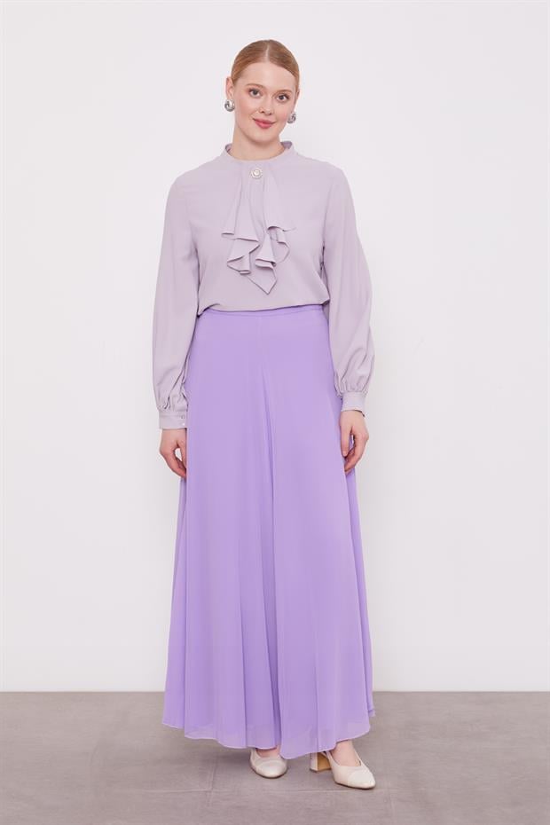 Lila Geniş Paçalı Şifon Pantolon