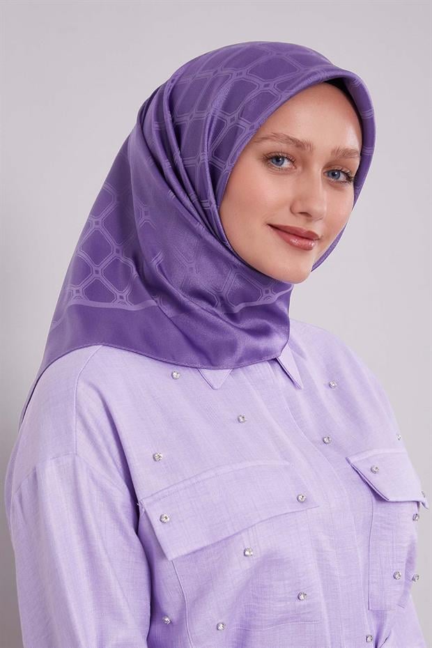 Lila Geometrik Kristal Jakar Eşarp