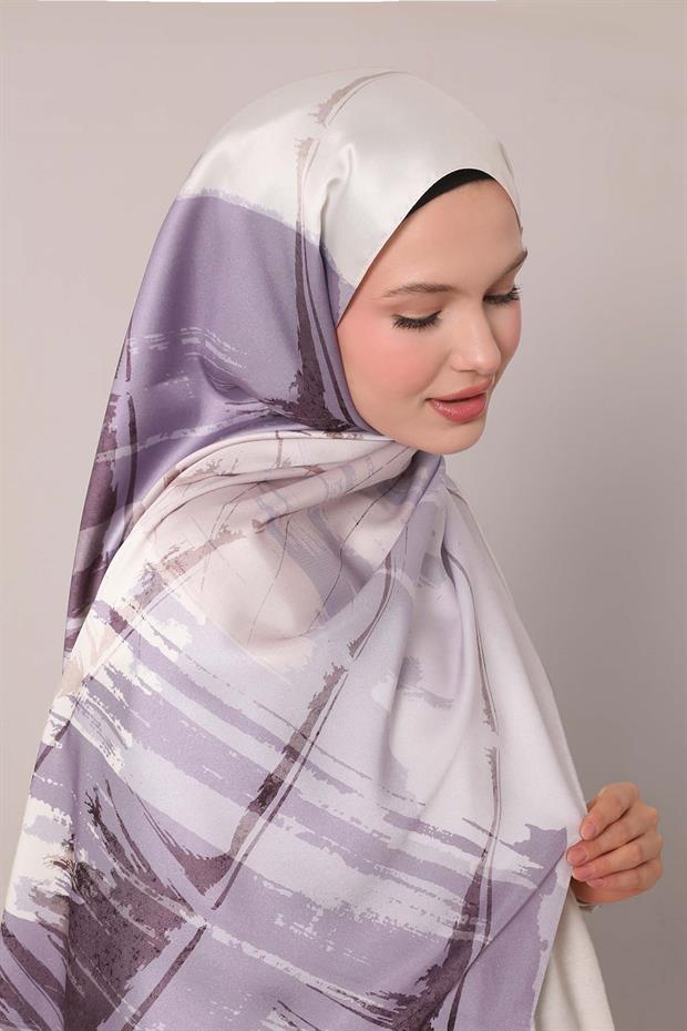 Lila Gölgeli Desen Twill Şal