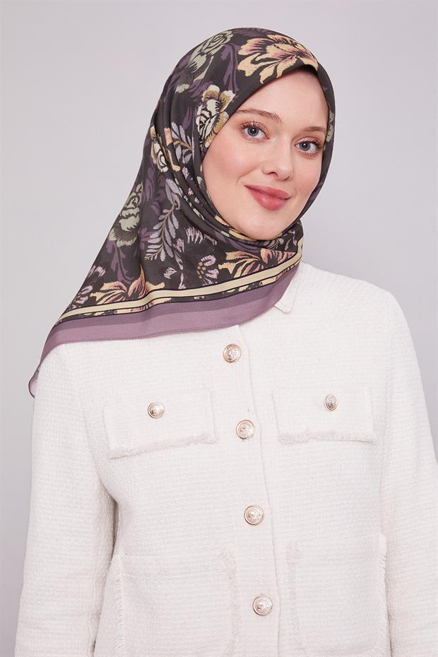 Lila Gül Desen Aura Eşarp