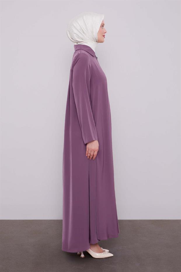 Lila İkili Düğme Detaylı Ferace